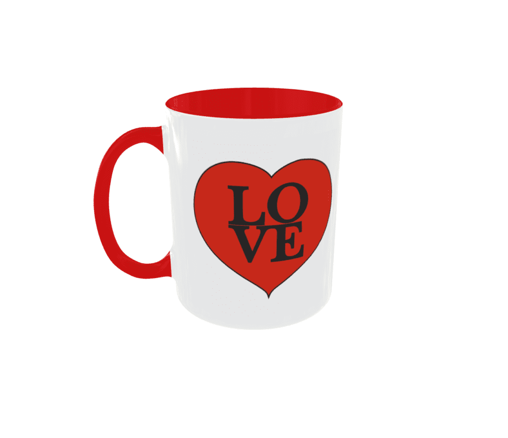 Taza LOVE 350 ML Blanco Brillo, Asa E Interior Rojo