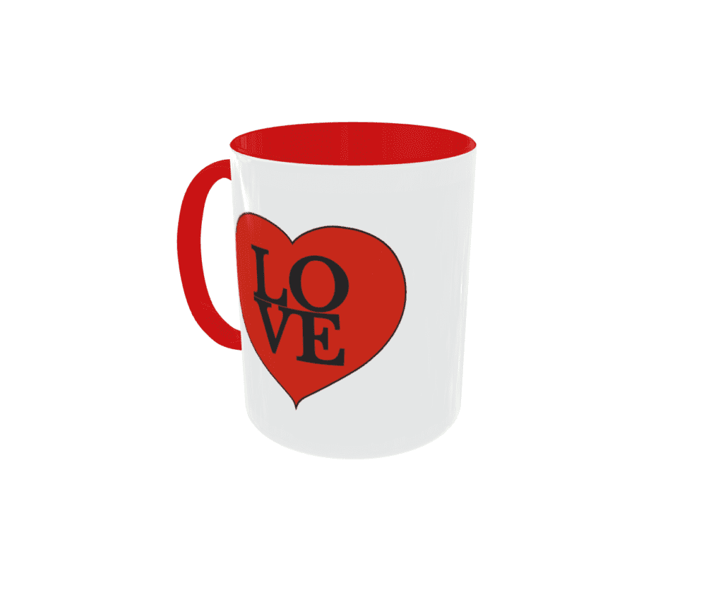 Taza LOVE 350 ML Blanco Brillo, Asa E Interior Rojo - Imagen 2