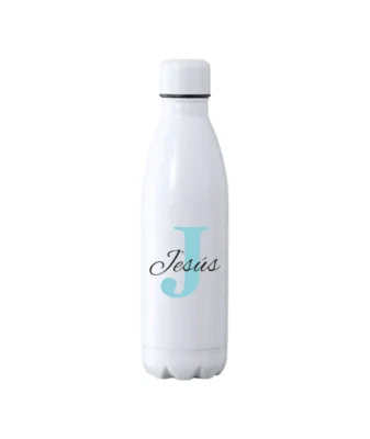 Botella Personalizada con Nombre y Letra en Color Pastel (Celeste)